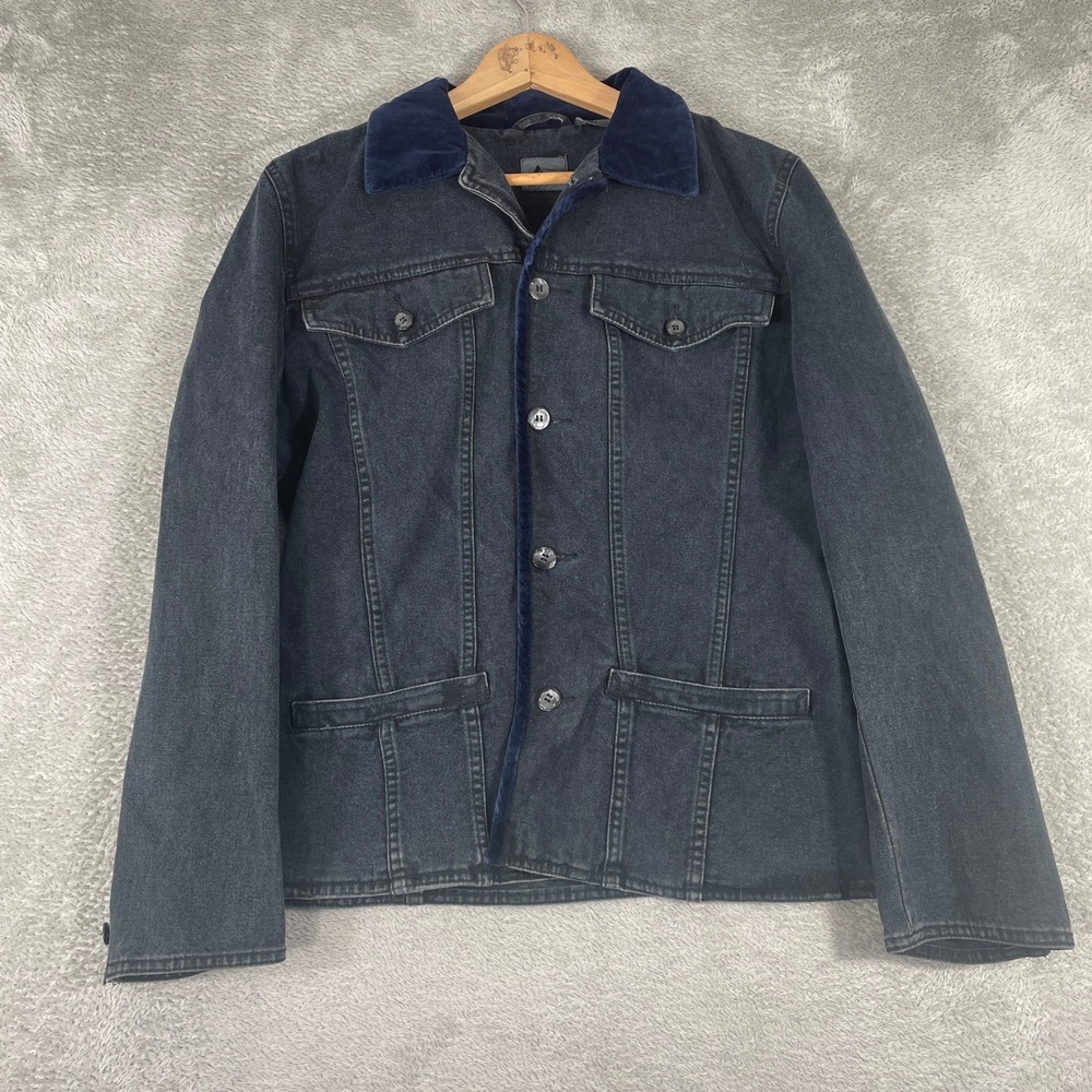 Vintage Lizwear Denim Jacket Womens 8 Medium Blue Velvet Collar 90s Y2K